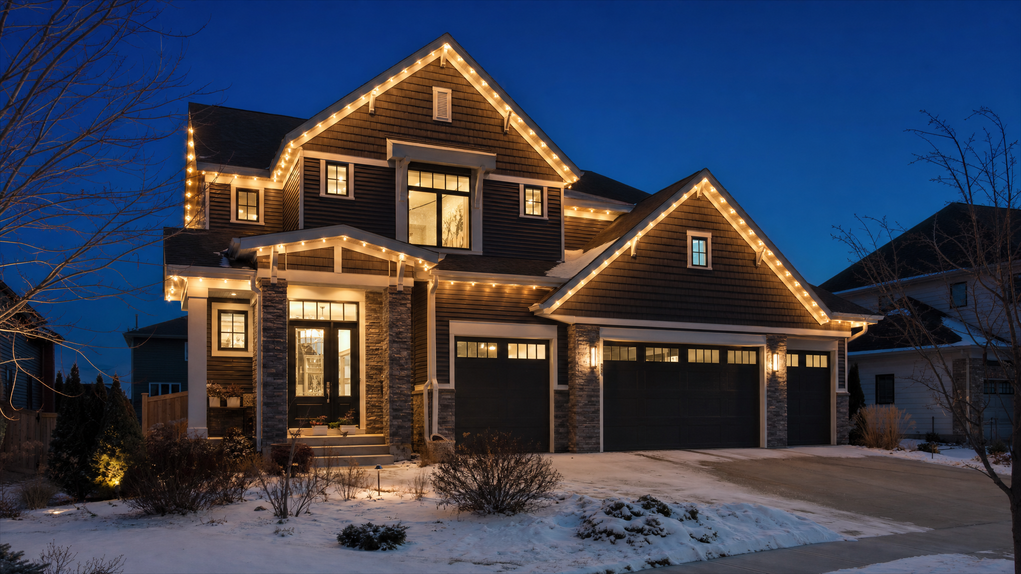Minneapolis residential lakeshore home with curb-appeal lighting