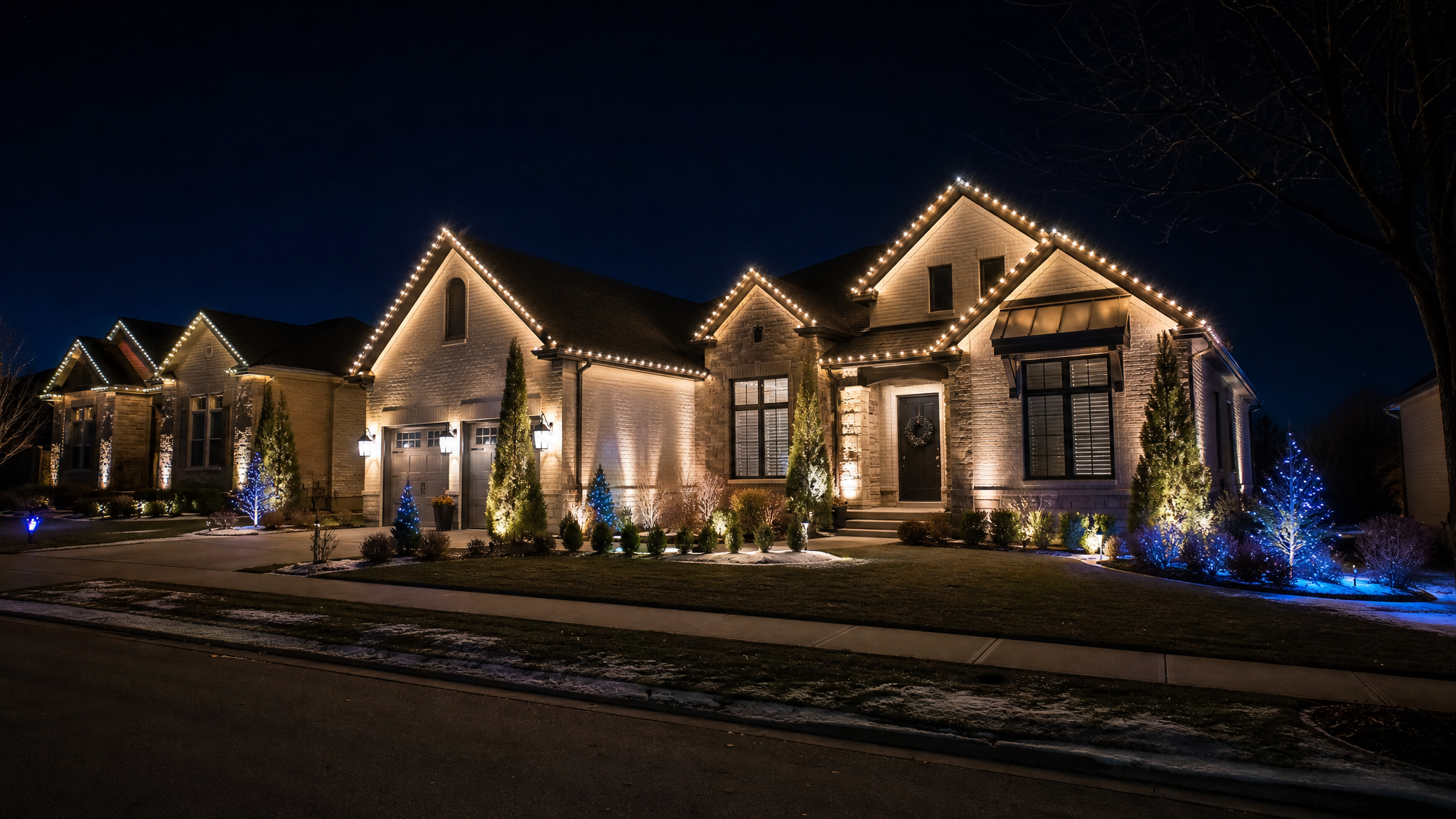South Chicago commercial corridor with permanent accent lighting